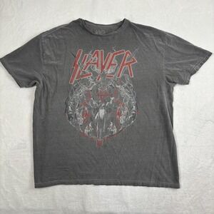 Slayer Goat Pentagram Dyed Grey Short Sleeve Graphic Band Shirt Men's XL
